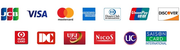 JCB,VISA,mastercard,American Express,diners club,Union Pay,DISCOVER,MUFG CARD,DC,UFJ,NIcoS,UC,SAISON CARD